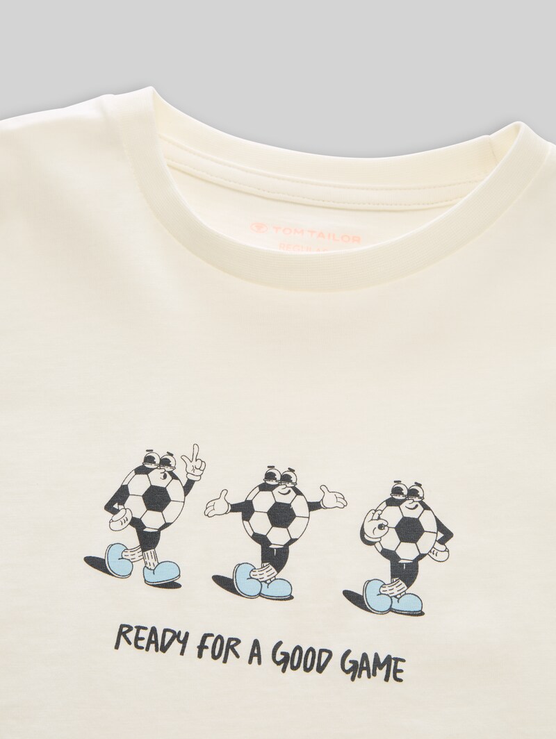 Tom Tailor T-Shirt mit Fußball-Print - Wool White