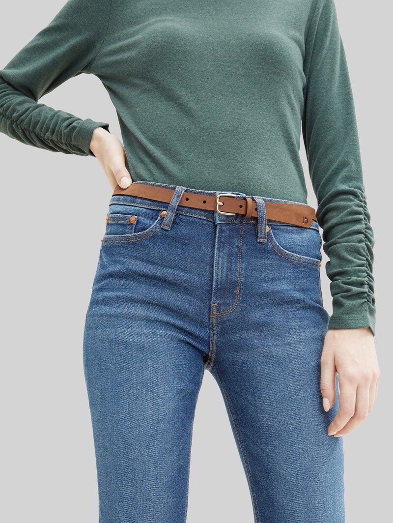 Tom Tailor TTMEGHAN schmaler Ledergürtel mit abgerundeter Dornschließe - Light Brown Uni