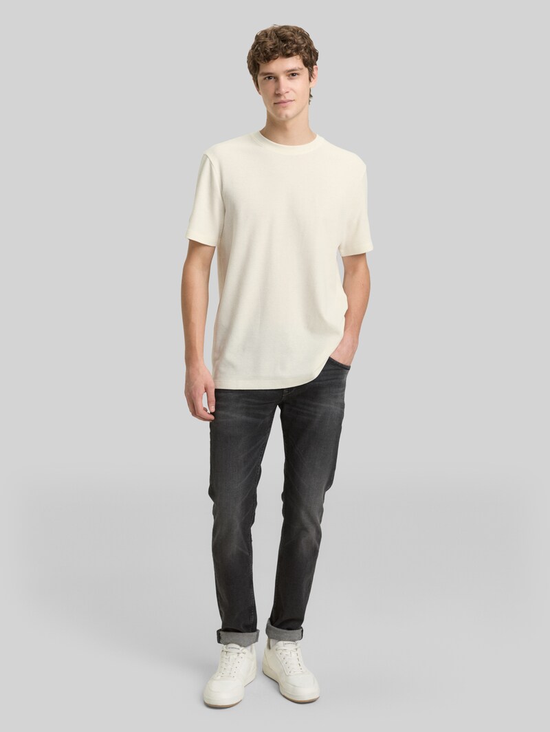 Tom Tailor T-Shirt mit Waffelstruktur - Wool White