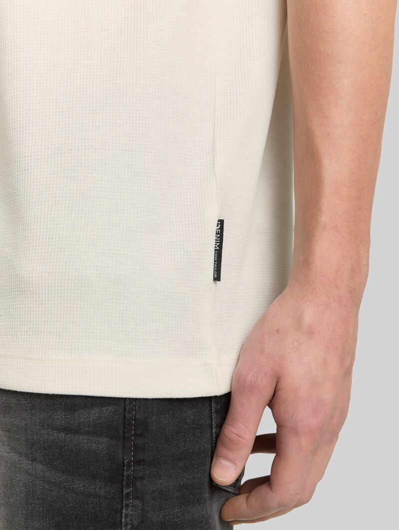 Tom Tailor T-Shirt mit Waffelstruktur - Wool White