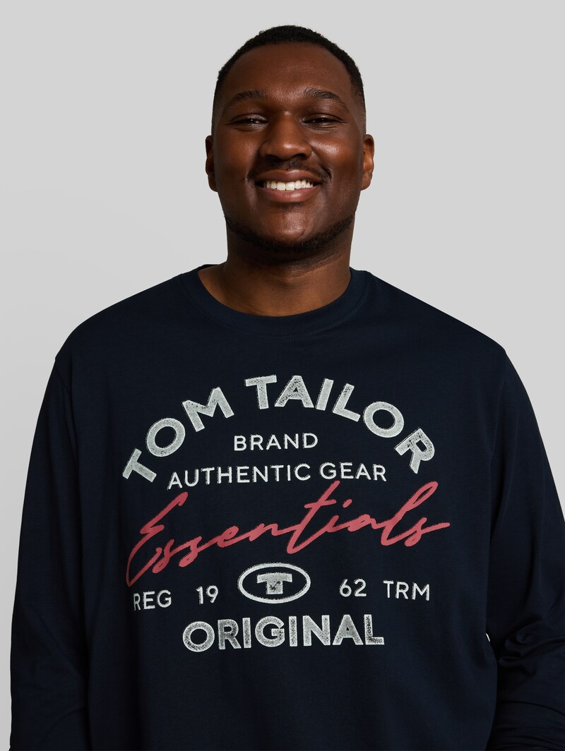 Tom Tailor Plus Size - Langarmshirt mit Logo-Print - Sky Captain Blue