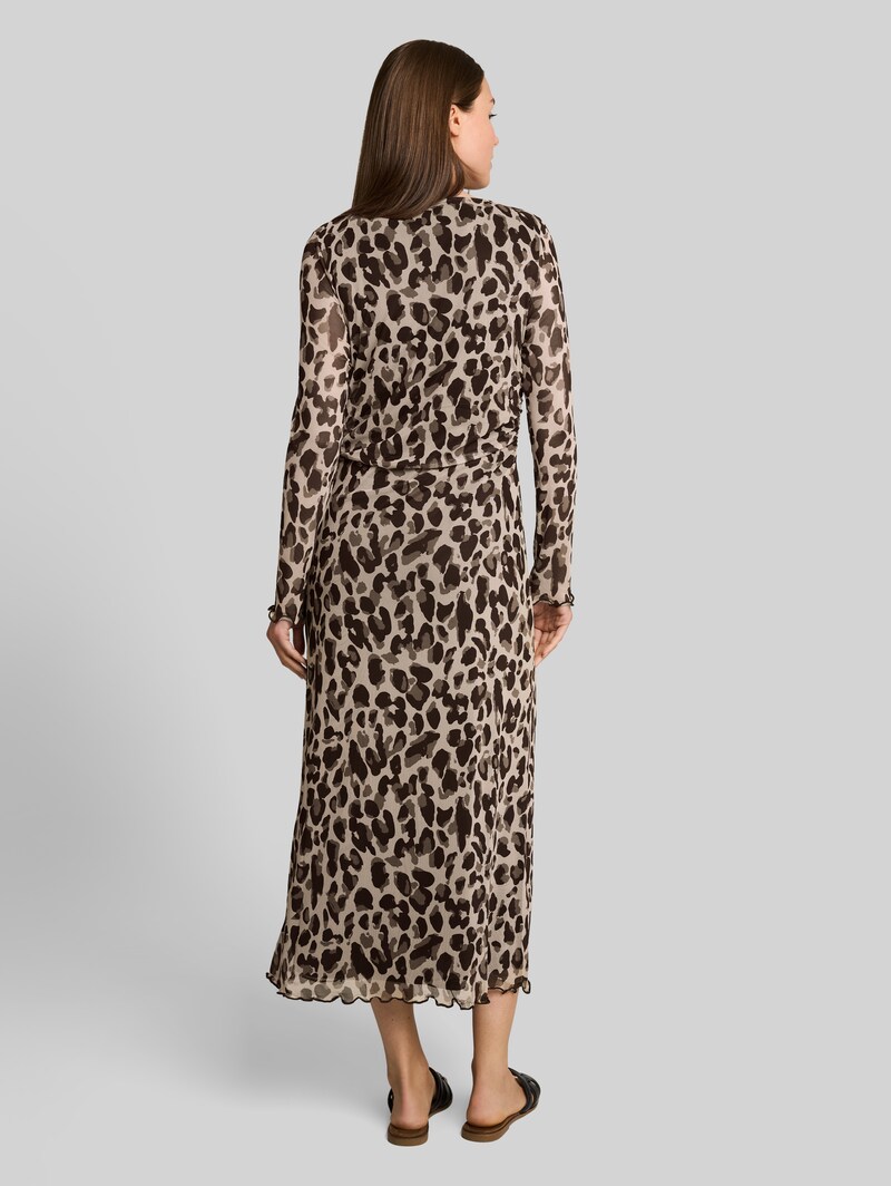 Tom Tailor Mesh Midi-Kleid mit Muster - Brown Beige Leo Print