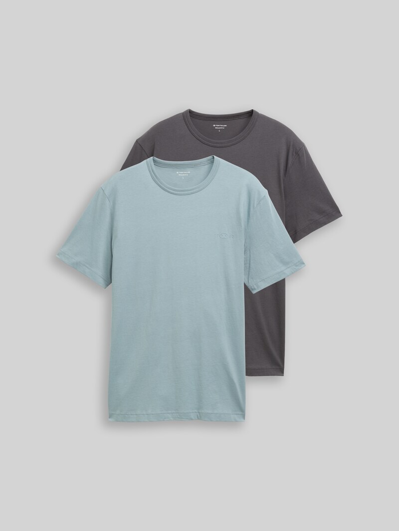 Tom Tailor T-Shirts aus Baumwolle mit Logo-Print im 2er-Pack - Grey Mint