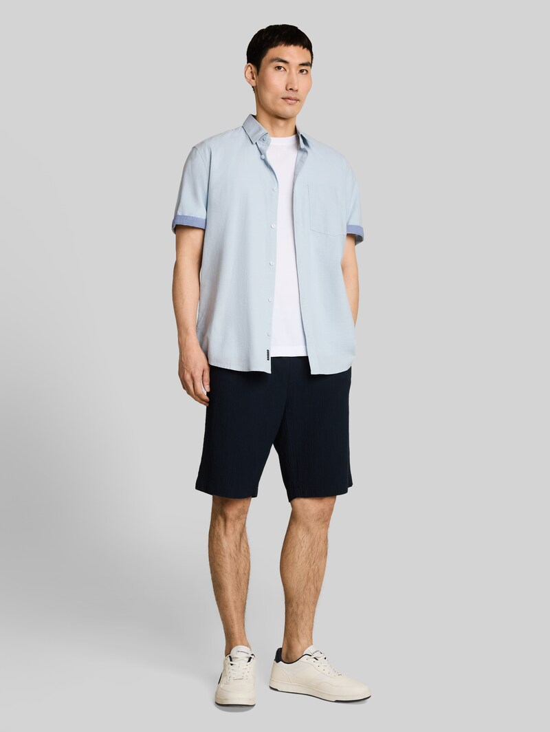 Tom Tailor Regular Fit Kurzarmhemd mit Brusttasche - Light Blue Structure
