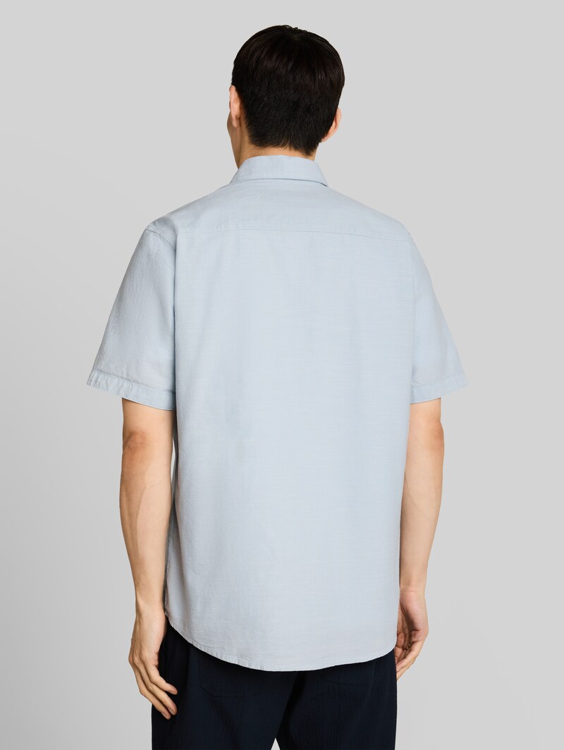 Tom Tailor Regular Fit Kurzarmhemd mit Brusttasche - Light Blue Structure