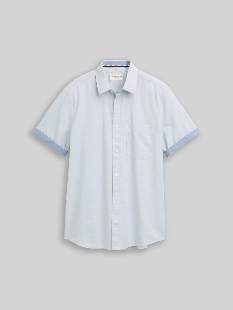 Tom Tailor Regular Fit Kurzarmhemd mit Brusttasche - Light Blue Structure