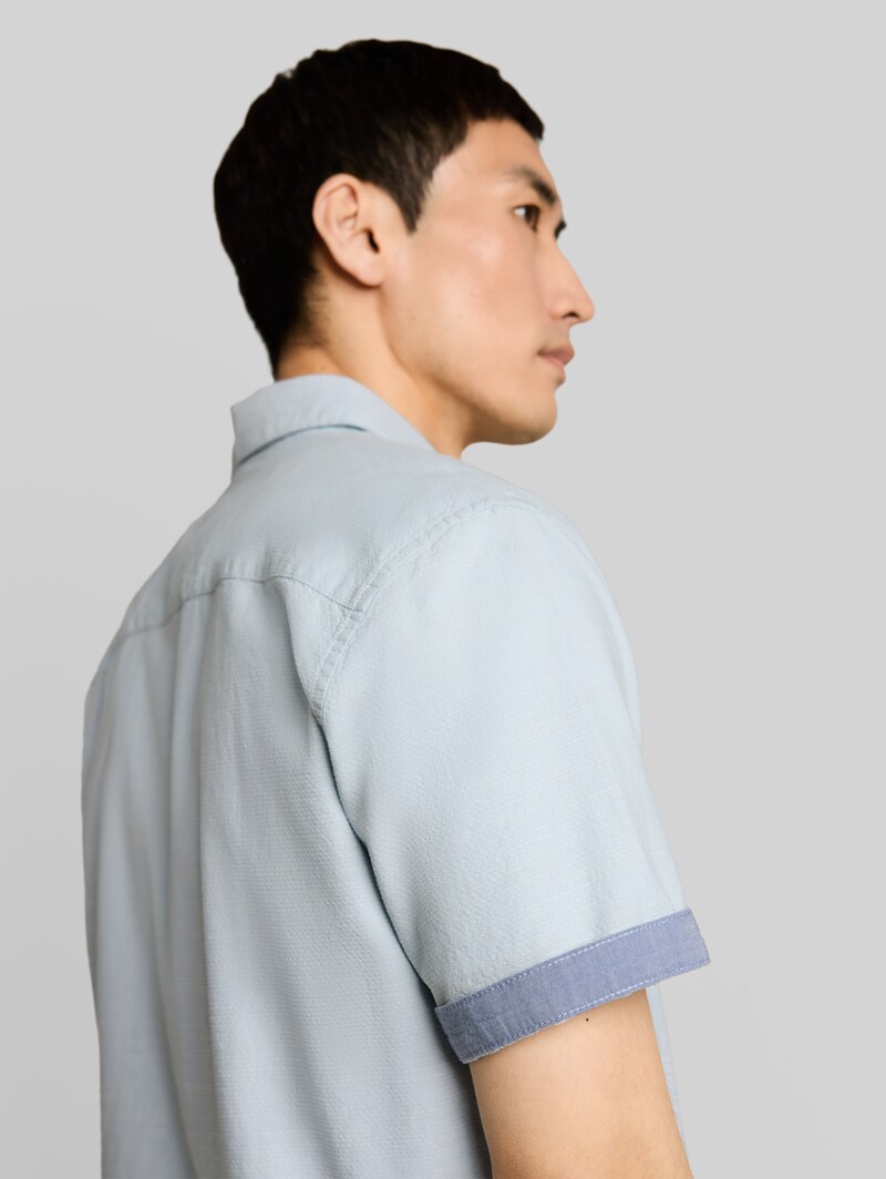 Tom Tailor Regular Fit Kurzarmhemd mit Brusttasche - Light Blue Structure