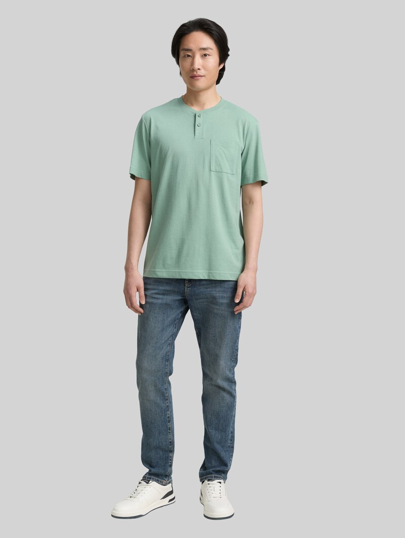 Tom Tailor Henley T-Shirt mit Brusttasche - Dust Green Melange