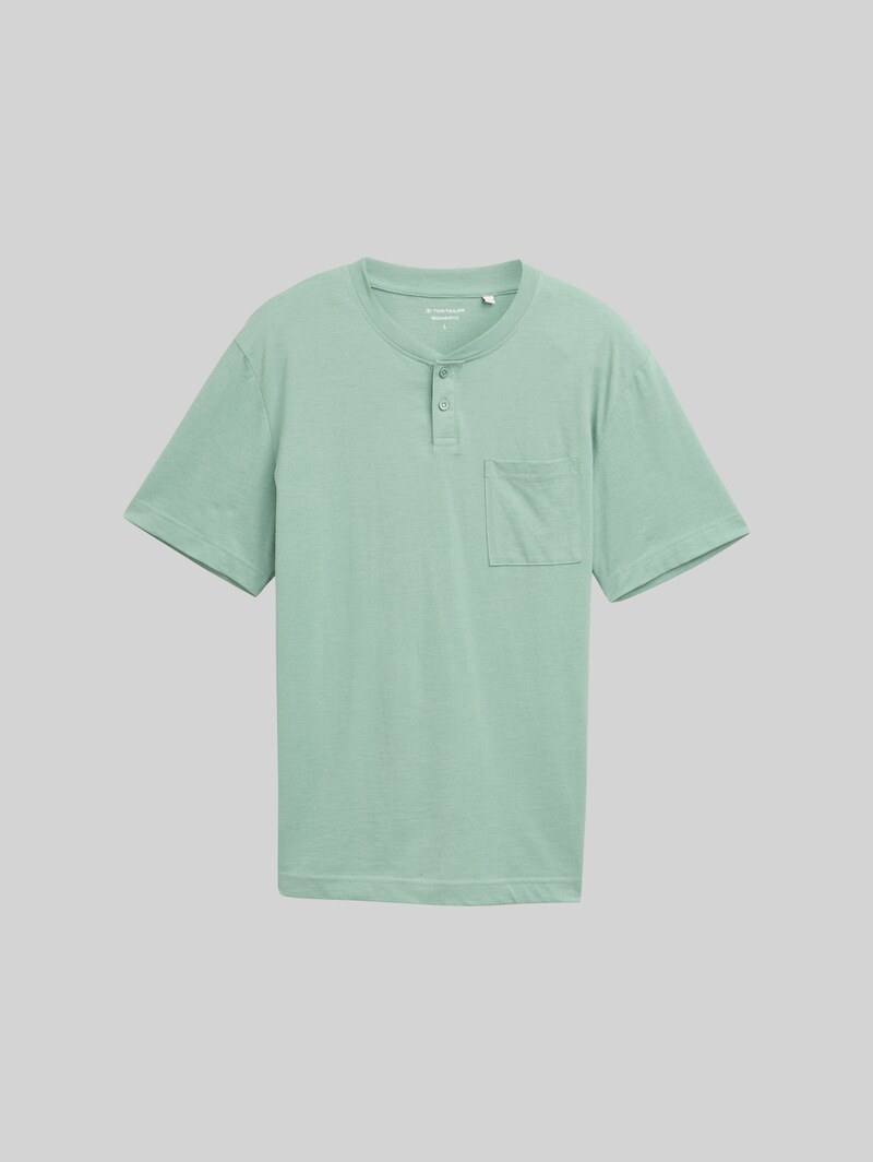 Tom Tailor Henley T-Shirt mit Brusttasche - Dust Green Melange