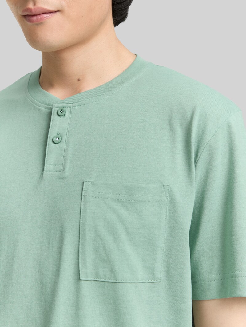 Tom Tailor Henley T-Shirt mit Brusttasche - Dust Green Melange