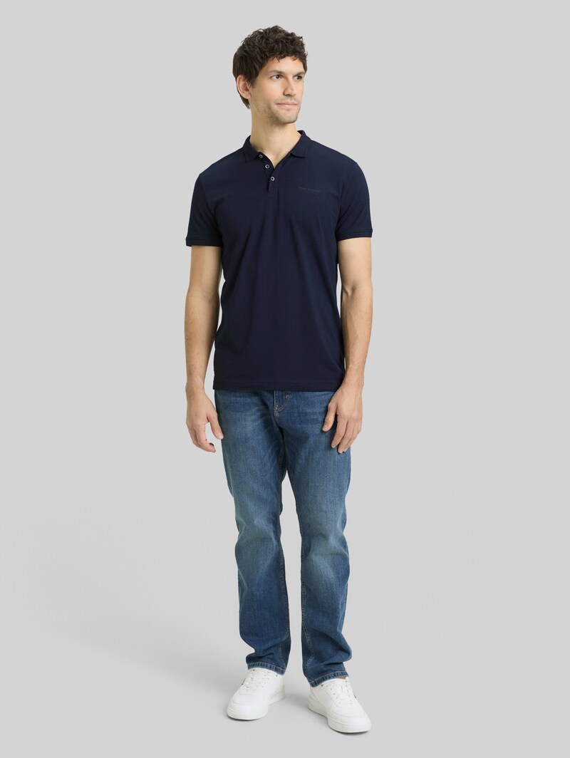 Tom Tailor Fitted Poloshirt mit Logo-Print - Sky Captain Blue