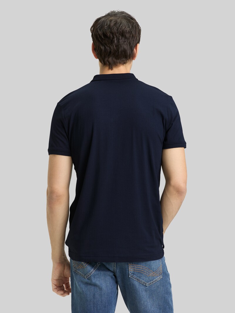Tom Tailor Fitted Poloshirt mit Logo-Print - Sky Captain Blue