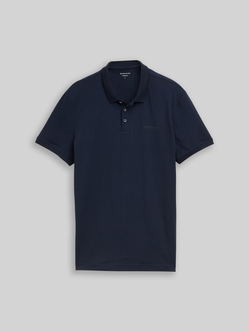 Tom Tailor Fitted Poloshirt mit Logo-Print - Sky Captain Blue