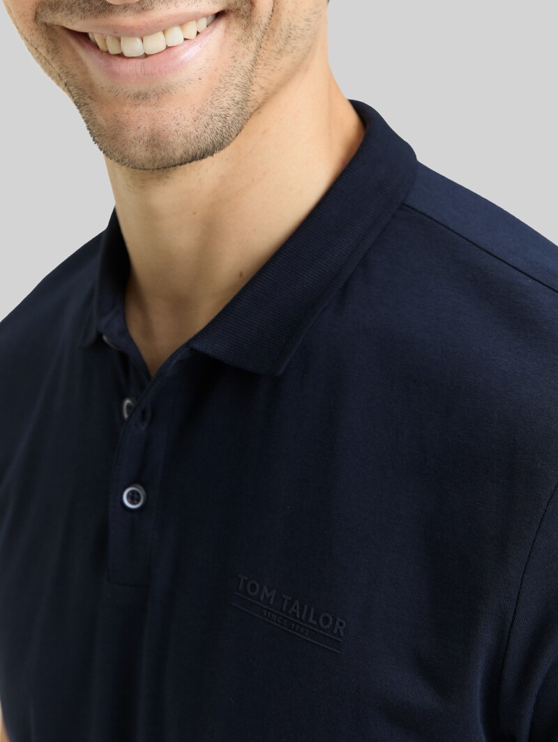 Tom Tailor Fitted Poloshirt mit Logo-Print - Sky Captain Blue