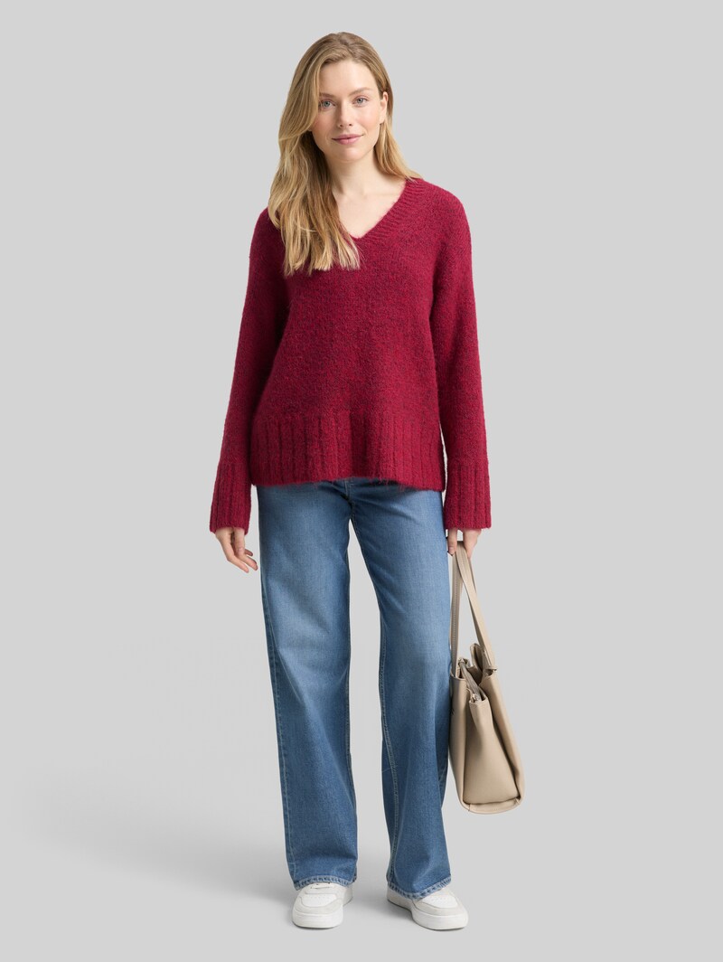 Tom Tailor Oversize Strickpullover mit Wollanteil - Rumba Red Melange