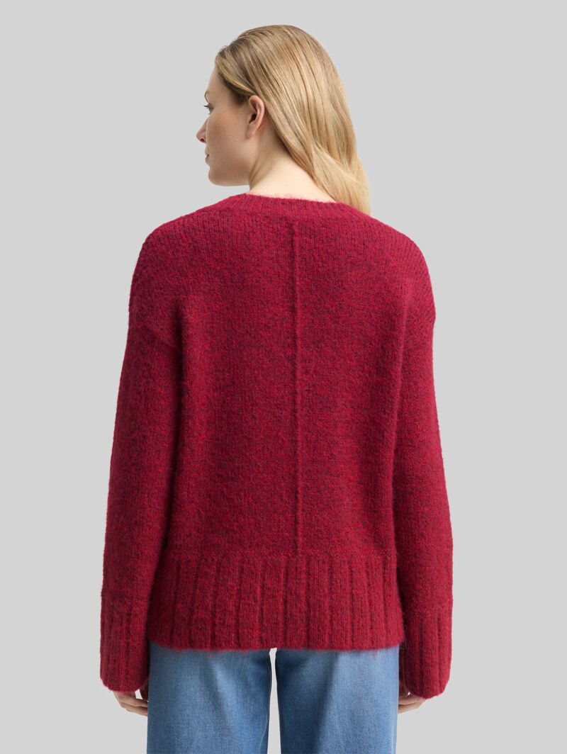Tom Tailor Oversize Strickpullover mit Wollanteil - Rumba Red Melange