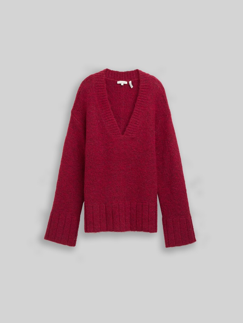 Tom Tailor Oversize Strickpullover mit Wollanteil - Rumba Red Melange