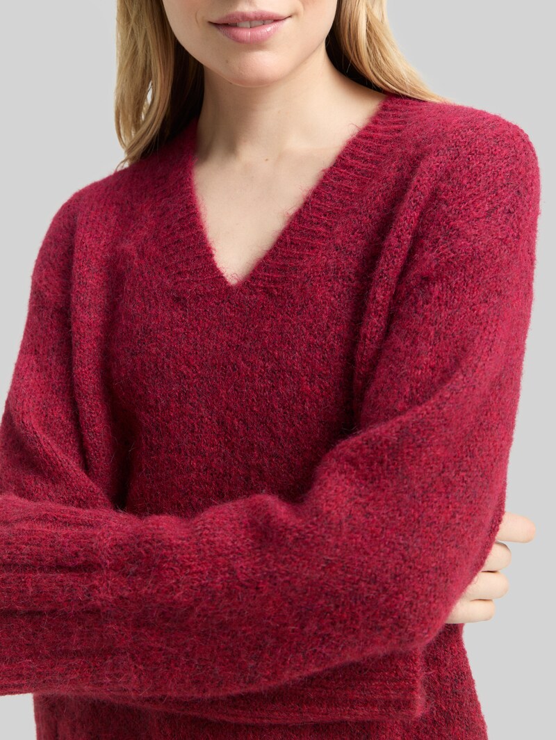 Tom Tailor Oversize Strickpullover mit Wollanteil - Rumba Red Melange