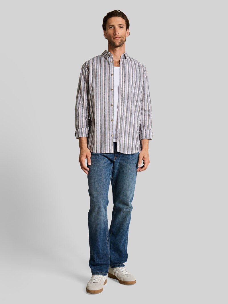 Tom Tailor Regular Fit Hemd mit Leinenanteil - Blue Multicolor Stripe