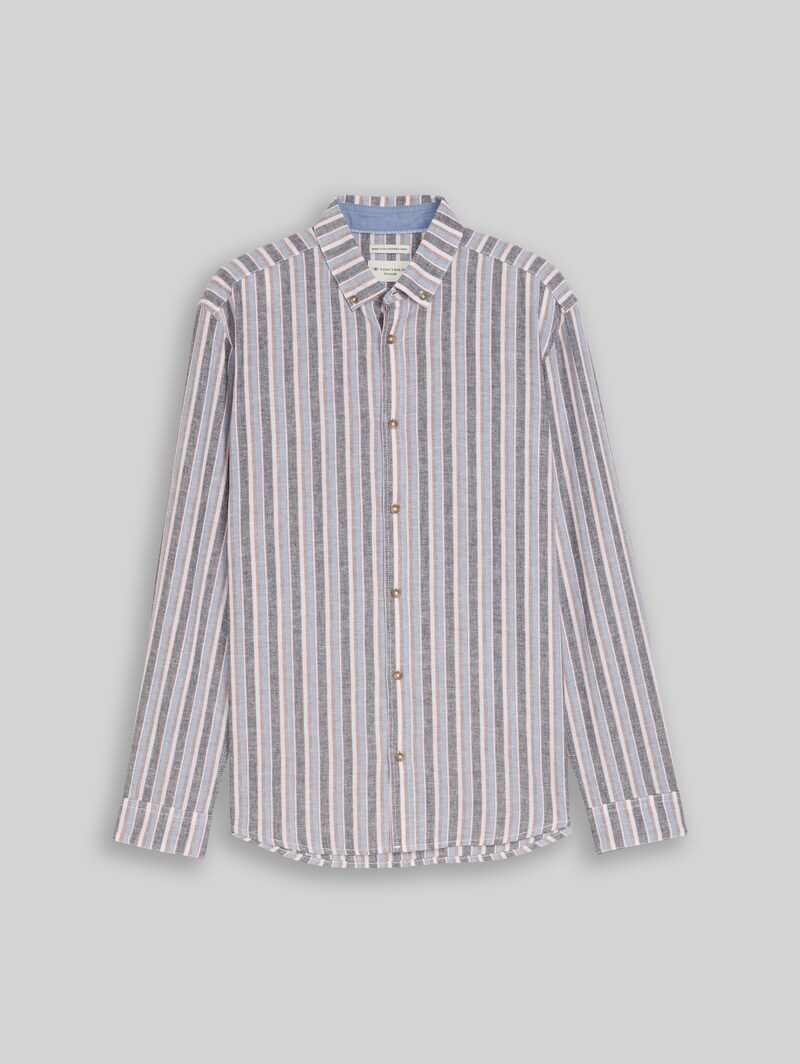 Tom Tailor Regular Fit Hemd mit Leinenanteil - Blue Multicolor Stripe