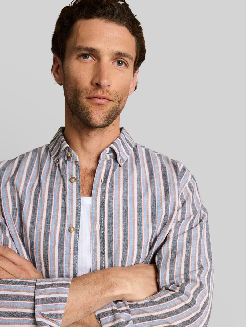 Tom Tailor Regular Fit Hemd mit Leinenanteil - Blue Multicolor Stripe