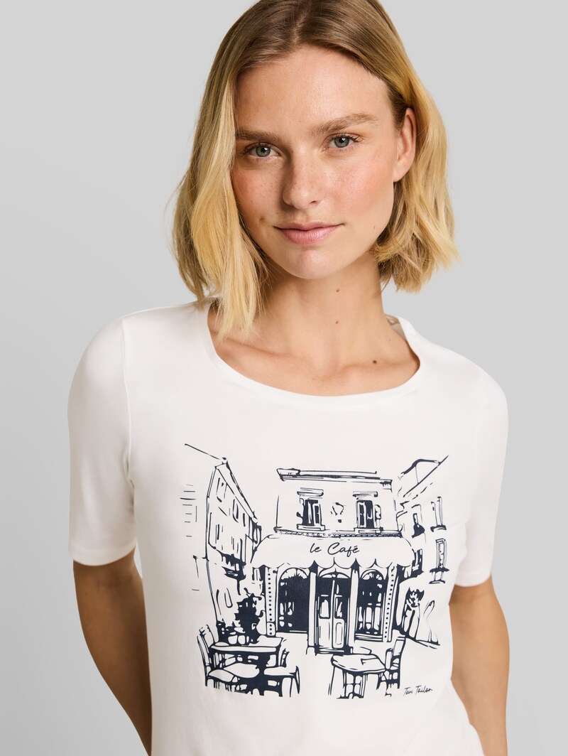 Tom Tailor Slim Fit T-Shirt mit Print - Whisper White