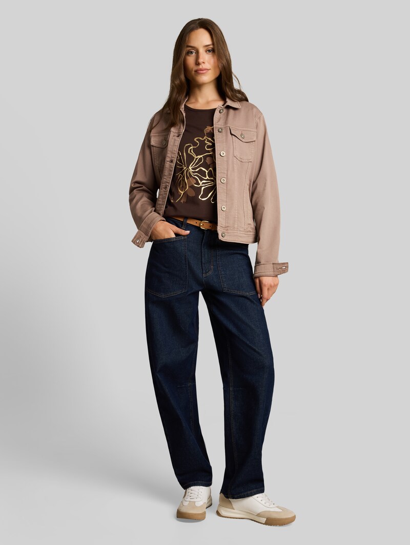 Tom Tailor Slim Fit Langarmshirt mit Blumen-Print - Java Dark Brown