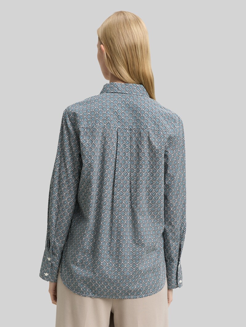 Tom Tailor Hemdbluse mit Muster - Teal Offwhite Geometric Design