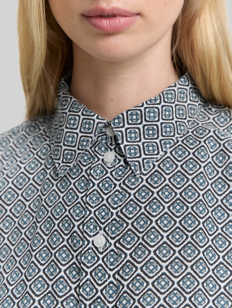 Tom Tailor Hemdbluse mit Muster - Teal Offwhite Geometric Design