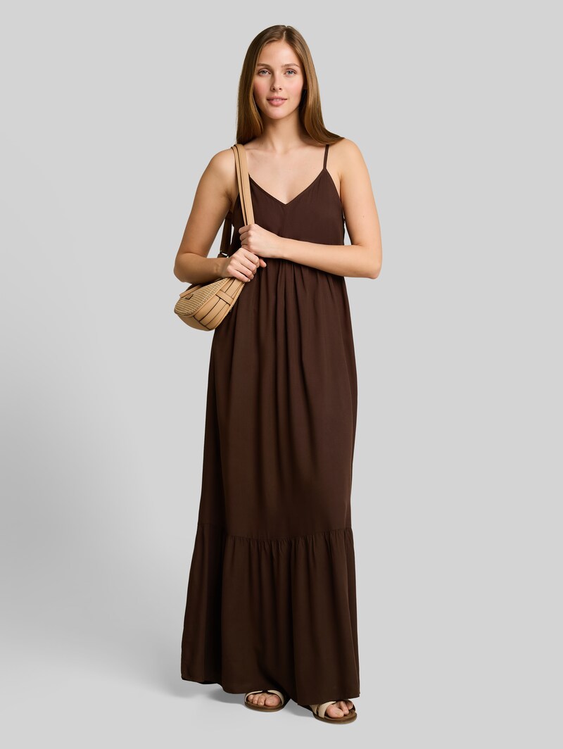 Tom Tailor Maxi-Kleid mit Volants - Cool Dark Brown