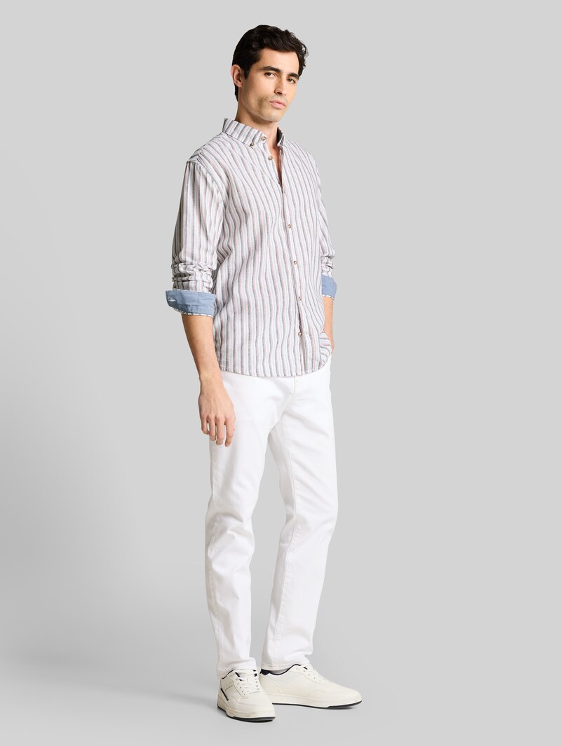 Tom Tailor Regular Fit Hemd mit Leinenanteil - White Multicolor Stripe