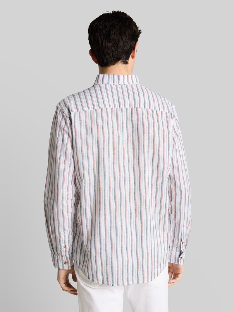 Tom Tailor Regular Fit Hemd mit Leinenanteil - White Multicolor Stripe