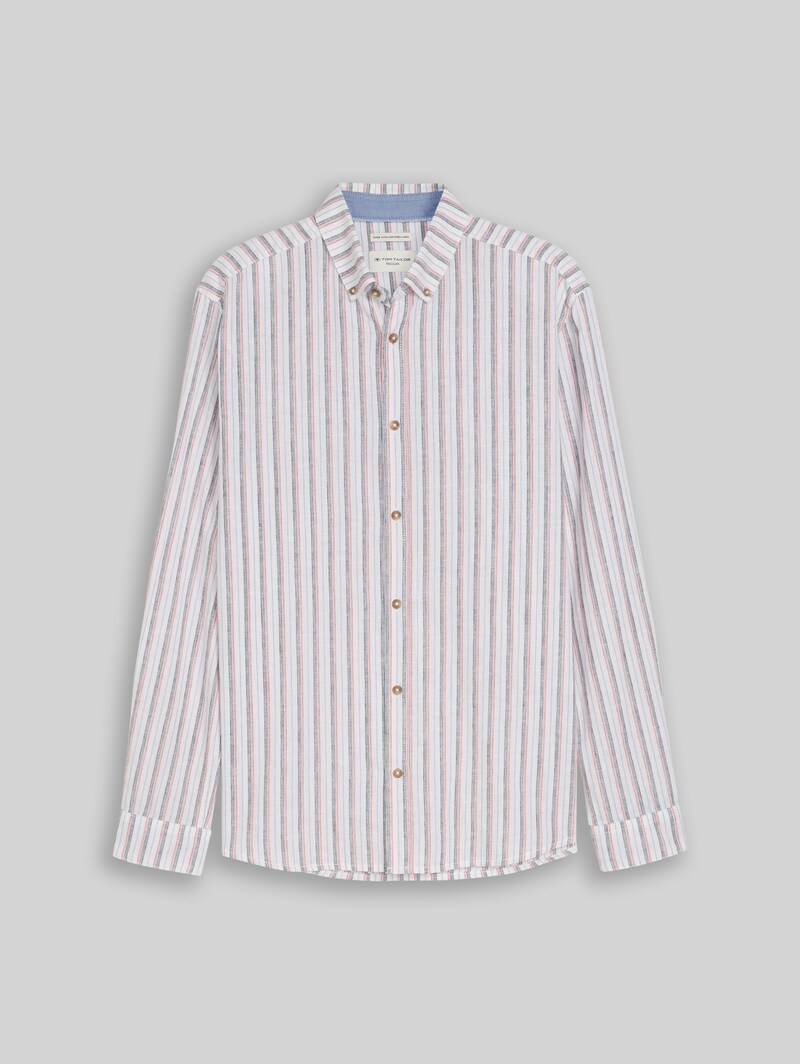 Tom Tailor Regular Fit Hemd mit Leinenanteil - White Multicolor Stripe