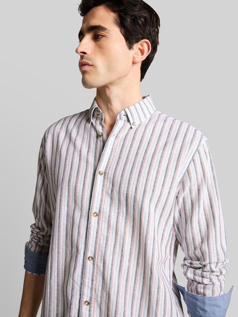 Tom Tailor Regular Fit Hemd mit Leinenanteil - White Multicolor Stripe