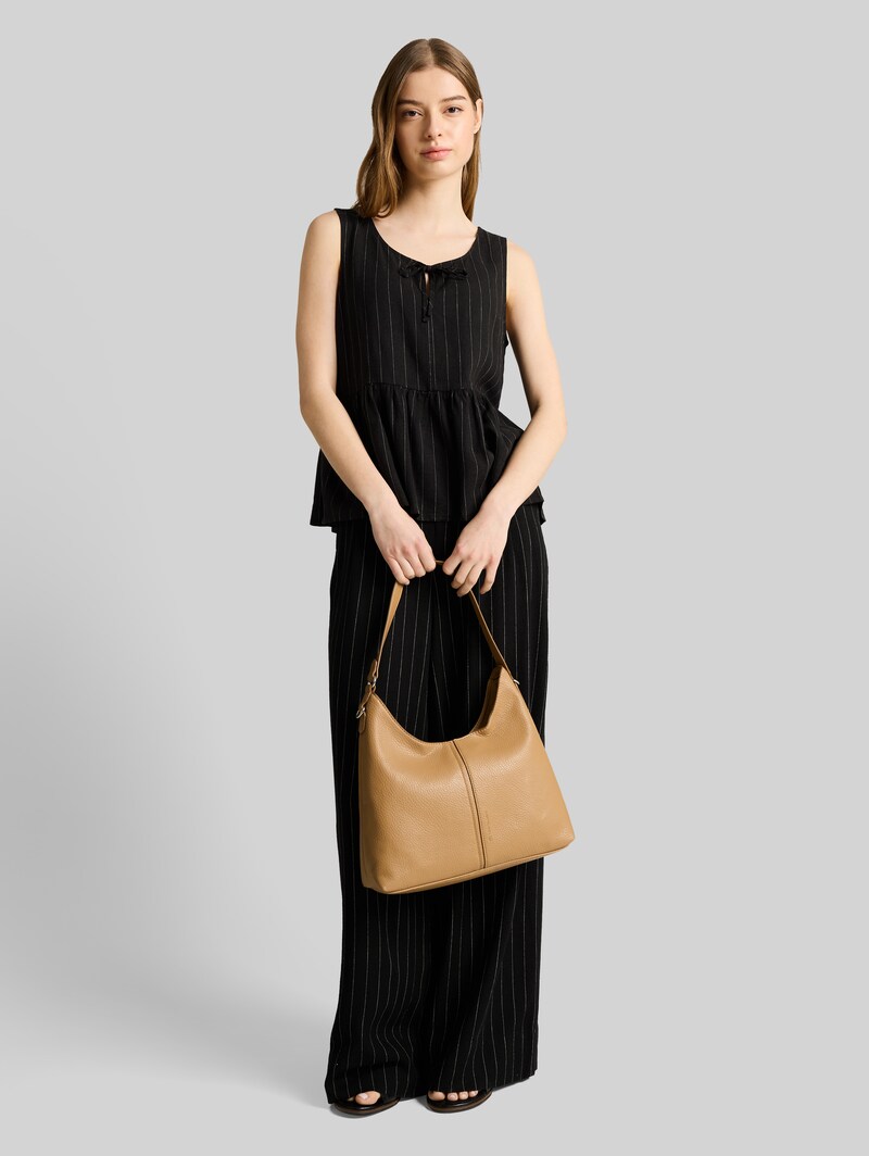 Tom Tailor Blusentop mit Leinenanteil - Black Beige Vertical Stripe