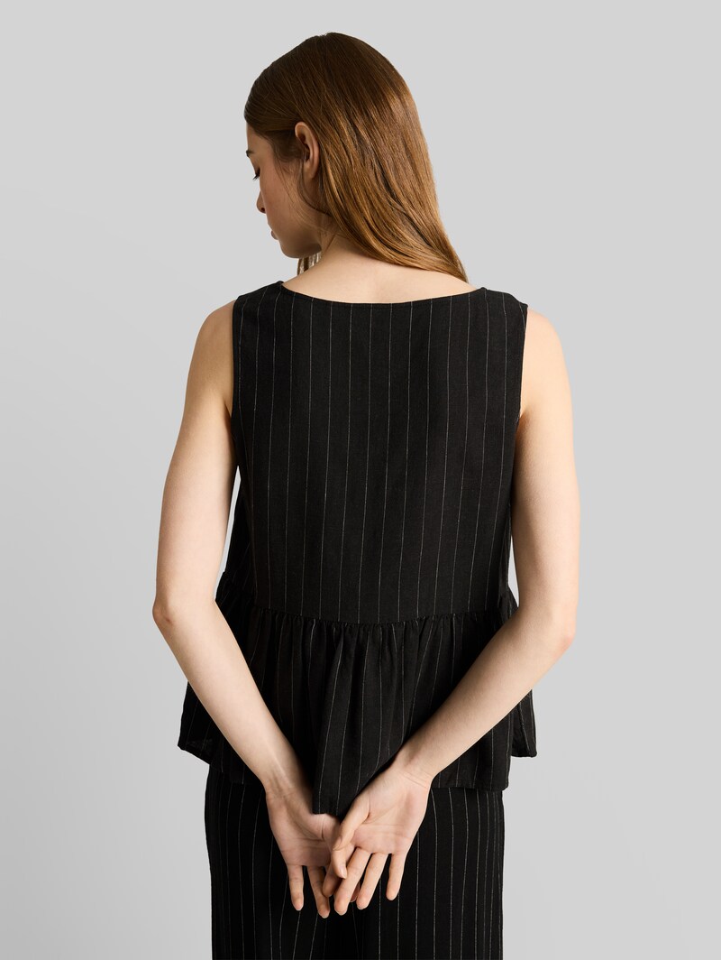 Tom Tailor Blusentop mit Leinenanteil - Black Beige Vertical Stripe
