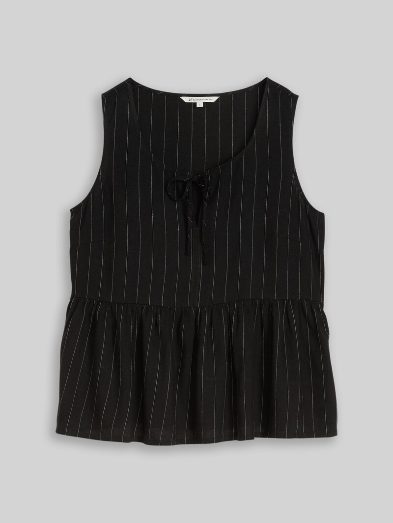 Tom Tailor Blusentop mit Leinenanteil - Black Beige Vertical Stripe