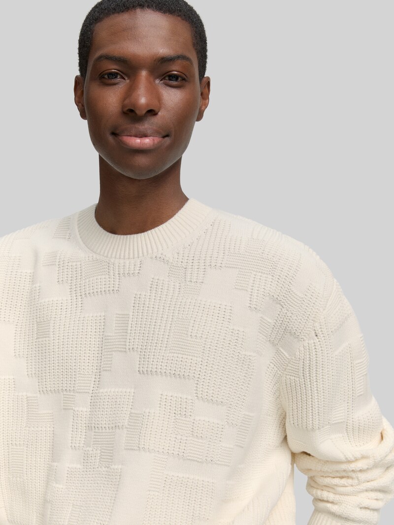 Tom Tailor Loose Fit Strickpullover mit Muster - Gardenia White