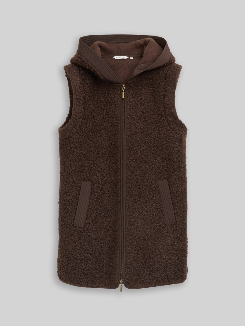 Tom Tailor Longstyle Teddy Weste - Java Dark Brown