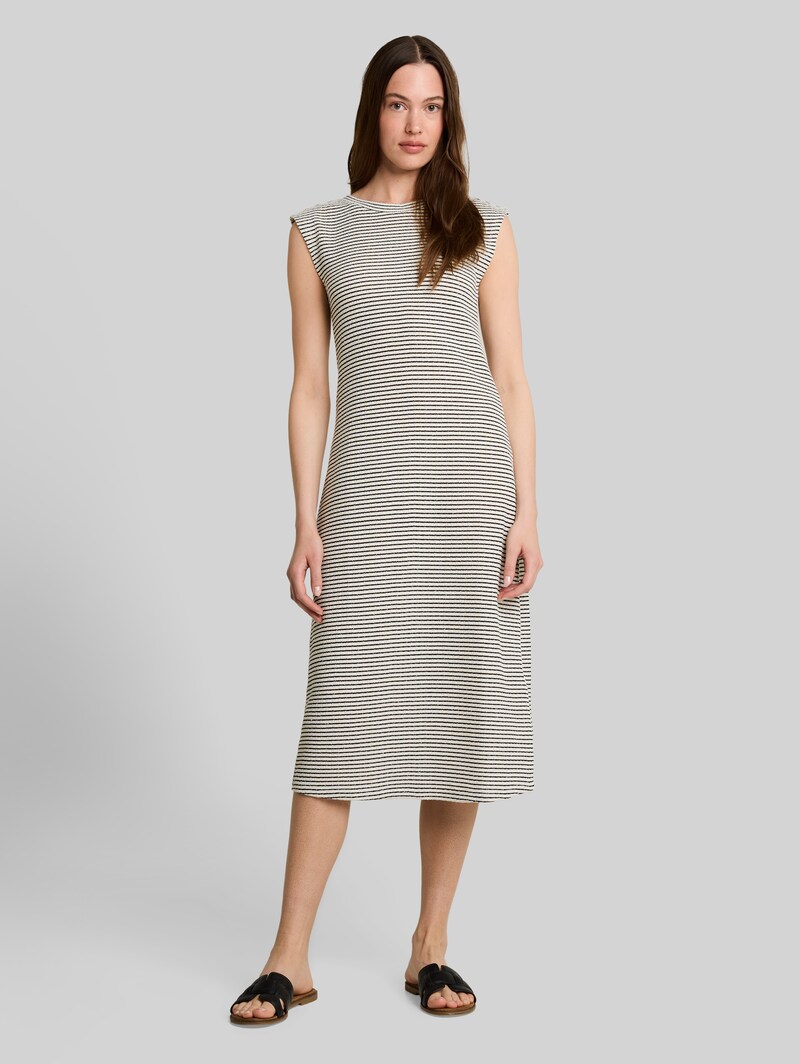 Tom Tailor Fitted Jacquard Midi-Kleid - White Black Knit Stripe Tom Tailor Fitted Jacquard Midi-Kleid - White Black Knit Stripe