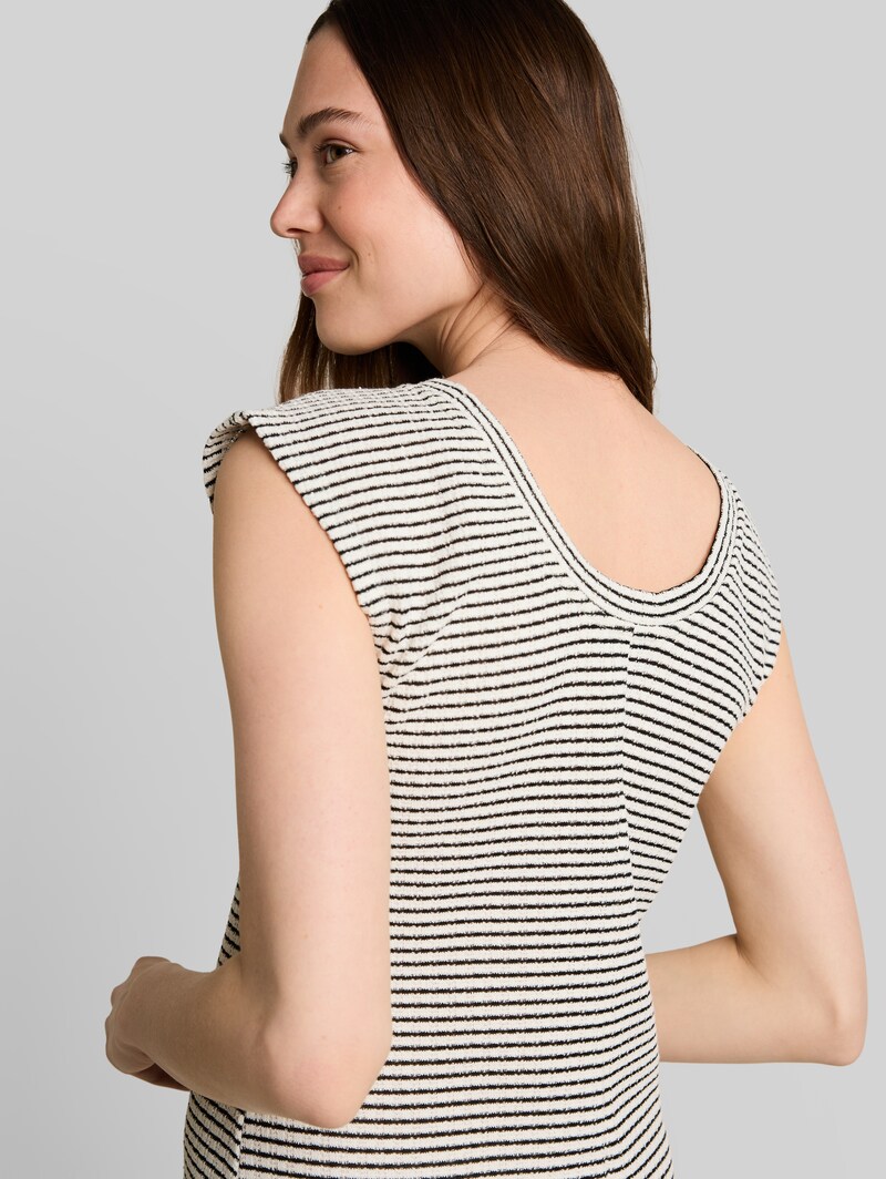 Tom Tailor Fitted Jacquard Midi-Kleid - White Black Knit Stripe
