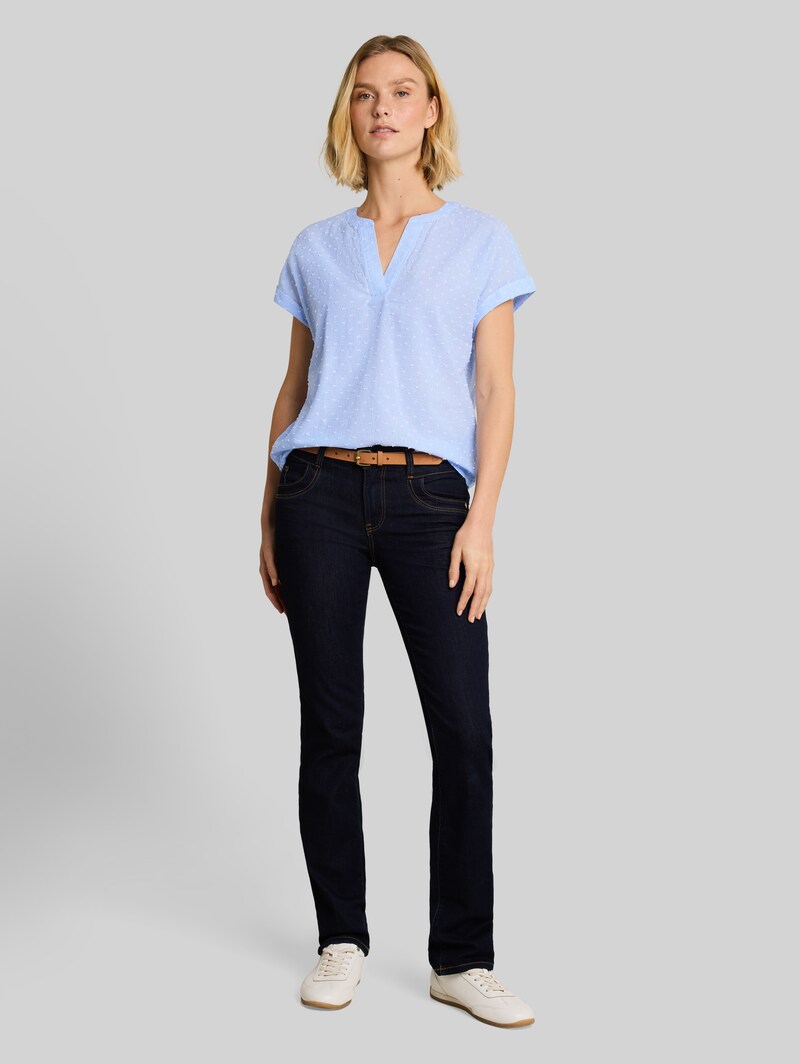 Tom Tailor Loose Fit Bluse mit Stickerei - Kentucky Blue Dobby Stripe