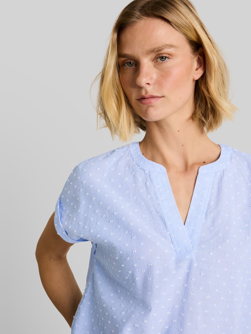 Tom Tailor Loose Fit Bluse mit Stickerei - Kentucky Blue Dobby Stripe