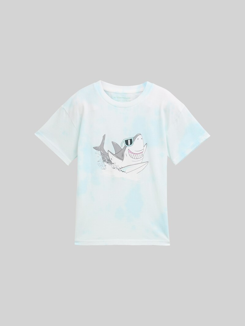Tom Tailor Oversize T-Shirt mit Print - Light Blue Tie Dye Design
