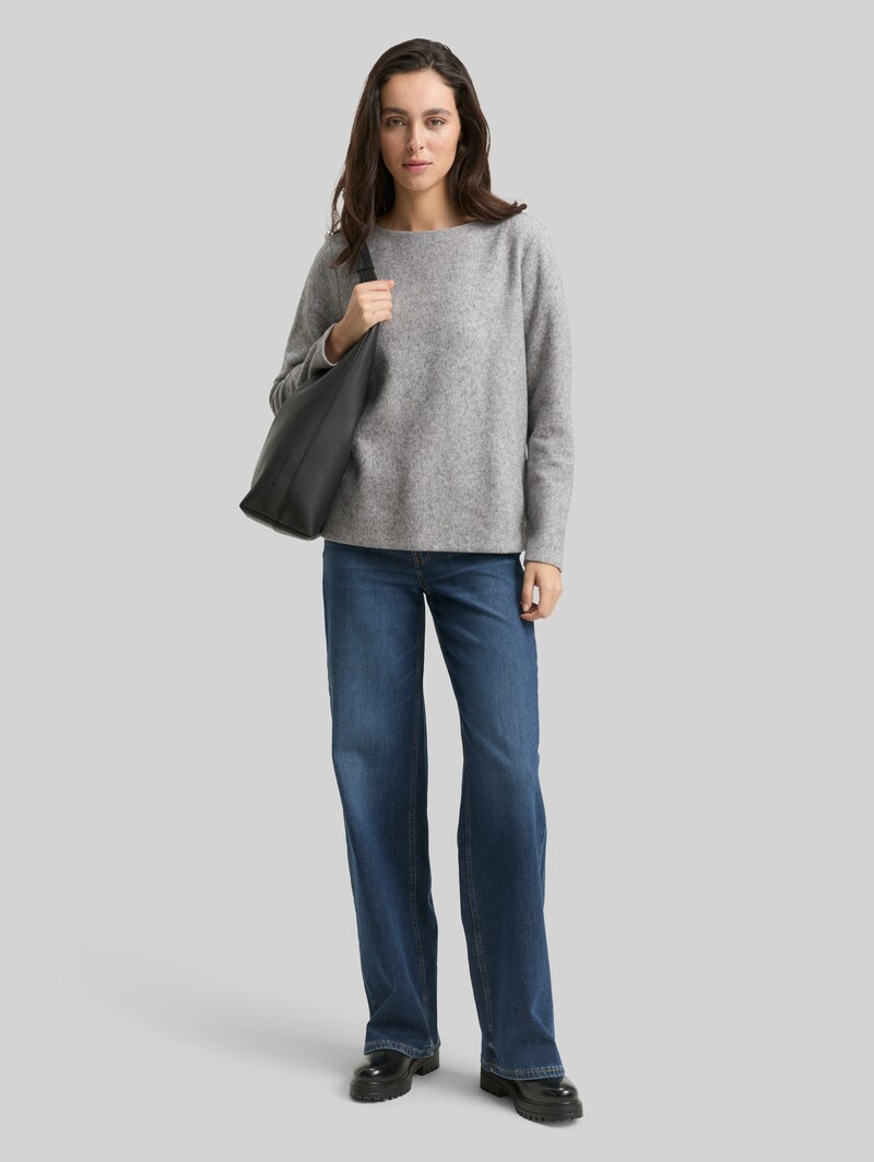 Tom Tailor Soft-Touch Sweatshirt mit Knopf-Details - Medium Silver Grey Melange