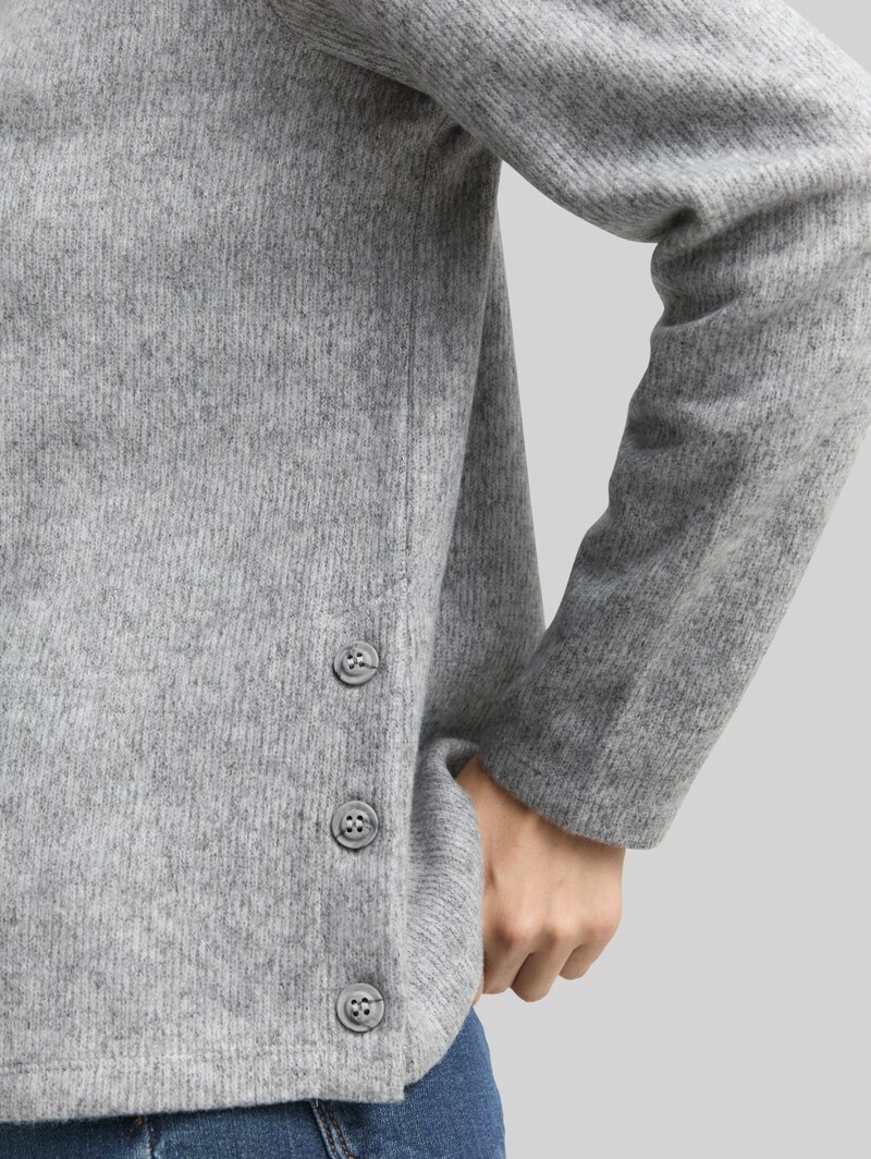 Tom Tailor Soft-Touch Sweatshirt mit Knopf-Details - Medium Silver Grey Melange