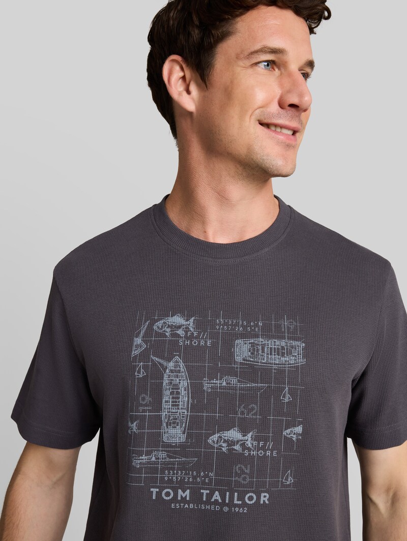 Tom Tailor T-Shirt mit Waffelstruktur - Tarmac Grey