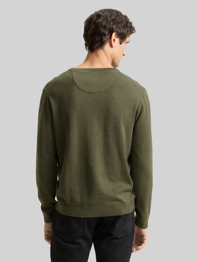 Tom Tailor Strickpullover mit V-Ausschnitt aus Baumwolle - Tea Leaf Melange