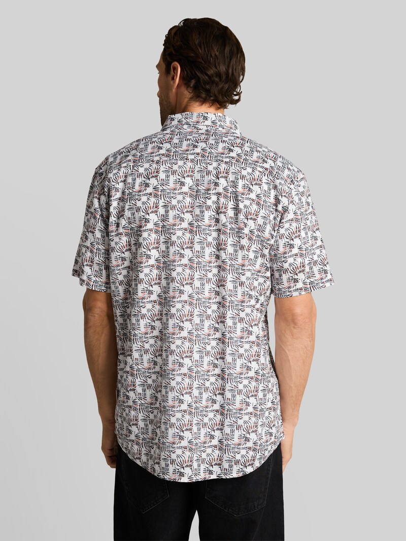 Tom Tailor Regular Fit Kurzarmhemd mit Leinenanteil - White Palm Tree Design