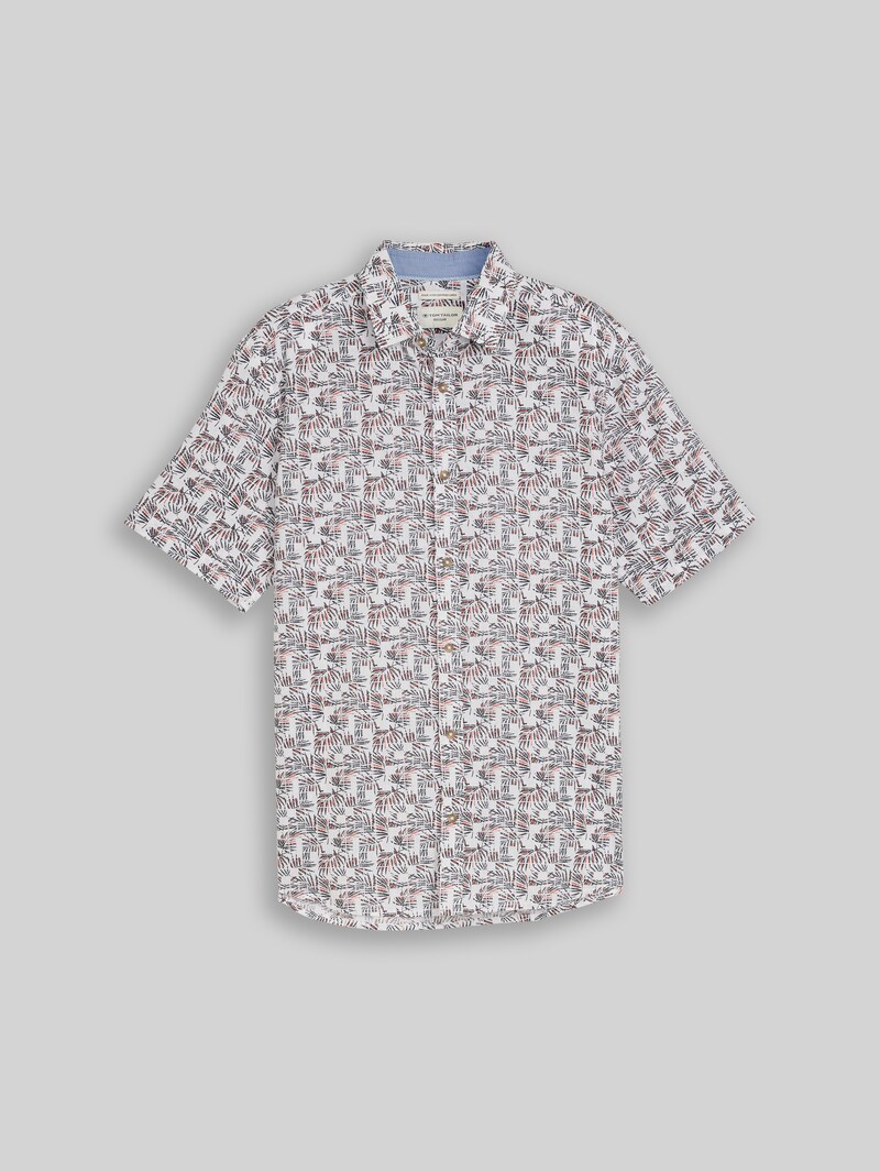 Tom Tailor Regular Fit Kurzarmhemd mit Leinenanteil - White Palm Tree Design